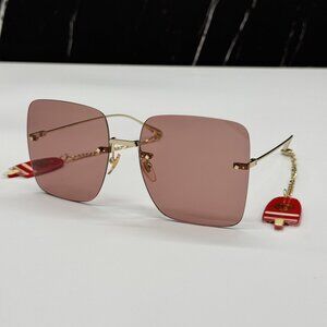 NEW GUCCI SUNGLASSES GG1147S 005 WITH EARRINGS GOLD WOMEN EYEWEAR GUCCI